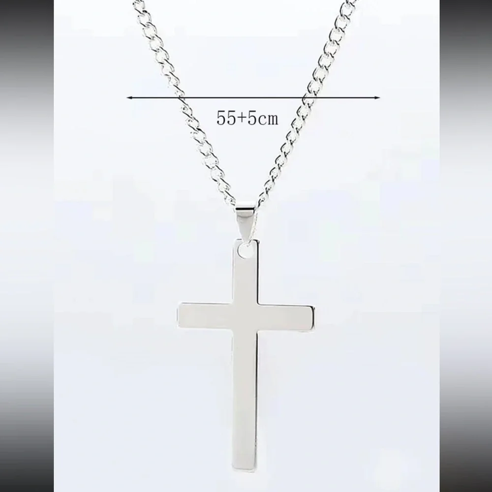 Men Silver Cross Charm Necklace, For Jewelry Gift And Party